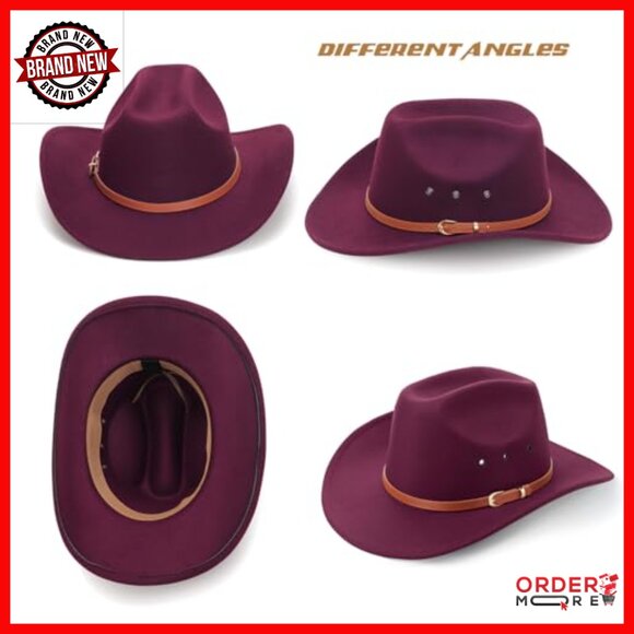 Western Felt Cowboy Hat Wide Brim Belt Buckle Unisex Adult Sizes